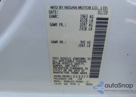 2020 Nissan Altima S Fwd из США, поврежденный, VIN 1N4BL4BV8LC223377